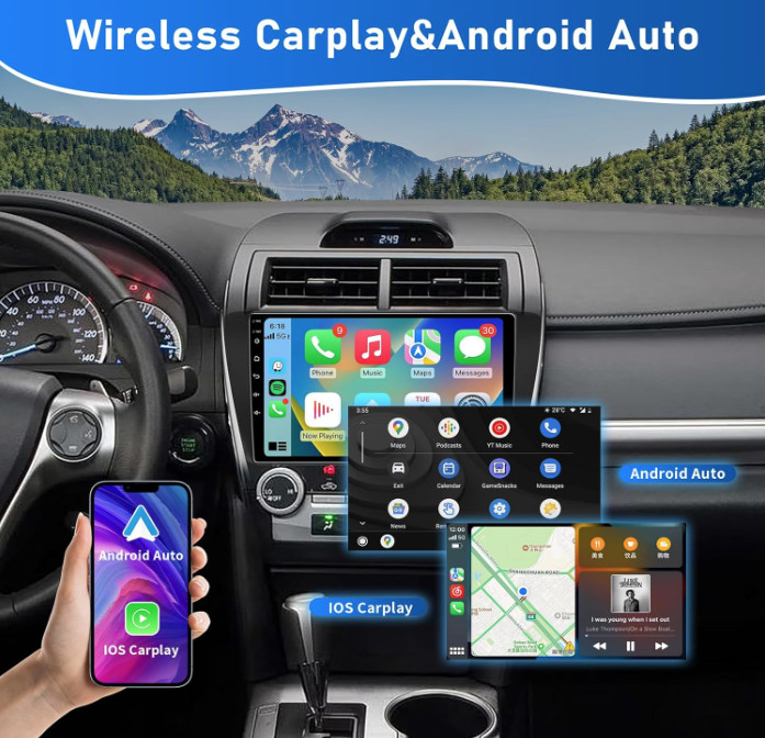 Car Stereo Radio Android 13.0 Carplay GPS FM +Cam For 2012-2014 Toyota Camry NEW