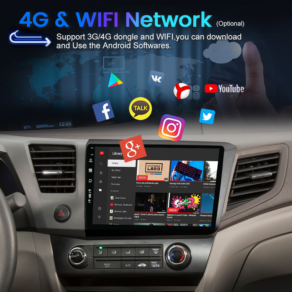 6G+128G For Honda Civic 2012-2016 Android12 Auto Car Stereo Car Play GPS Navi AM