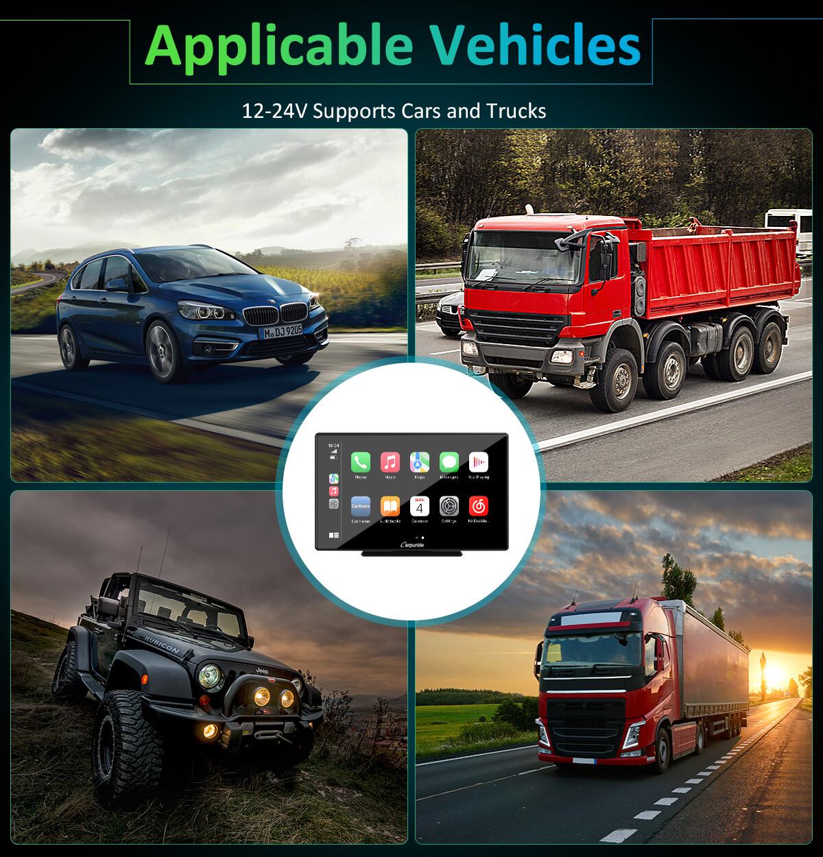 Carpuride 9 Inch Wireless Carplay & Android Auto Car Play Mirror Link Bluetooth