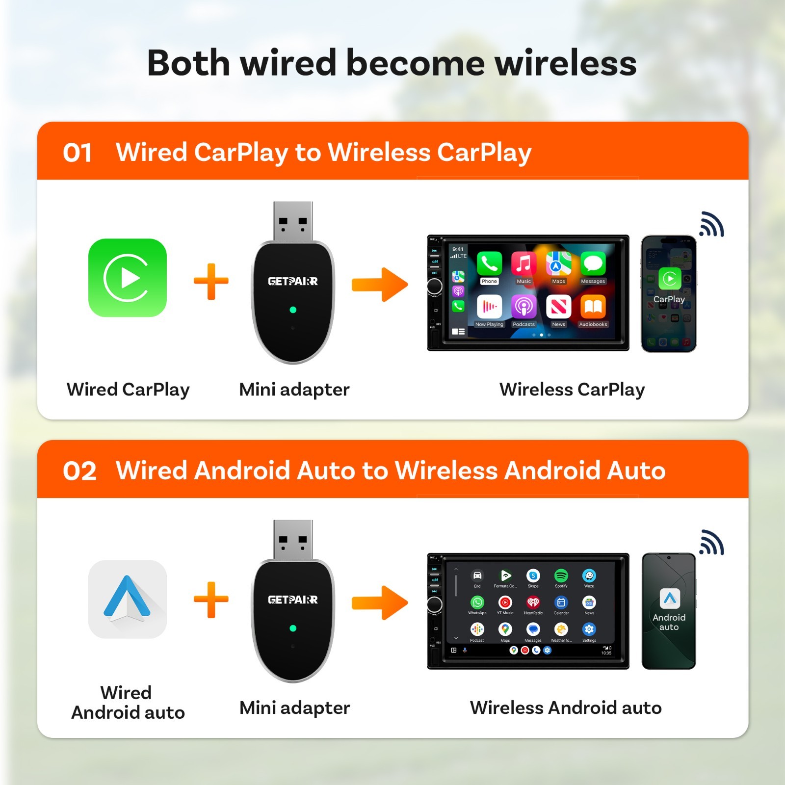 GetPairr Wireless CarPlay Android Auto Dongle Plug & Play 5GHz WiFi OTA