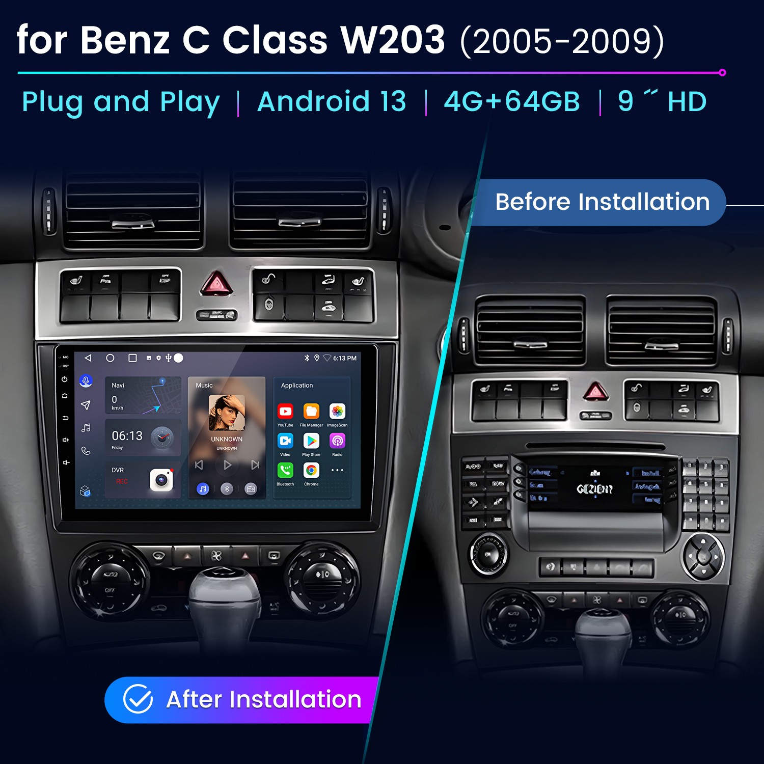 Carplay 4+64GB Car Stereo Radio For Mercedes Benz C Class W203 CLK W209 GPS Navi