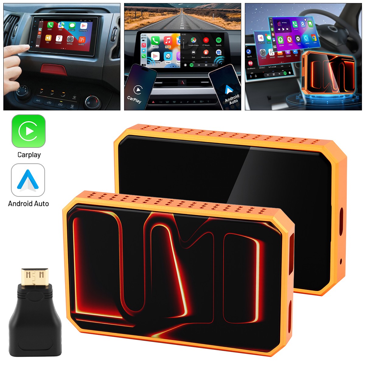 4K HDMI Output Wireless CarPlay Android Auto Adapter w/ Android 13 System