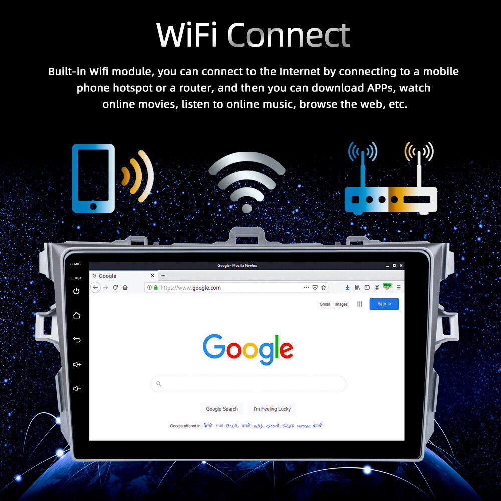 Apple Carplay WiFi For Toyota Corolla 2009-2013 Android 13. Car Stereo Radio GPS