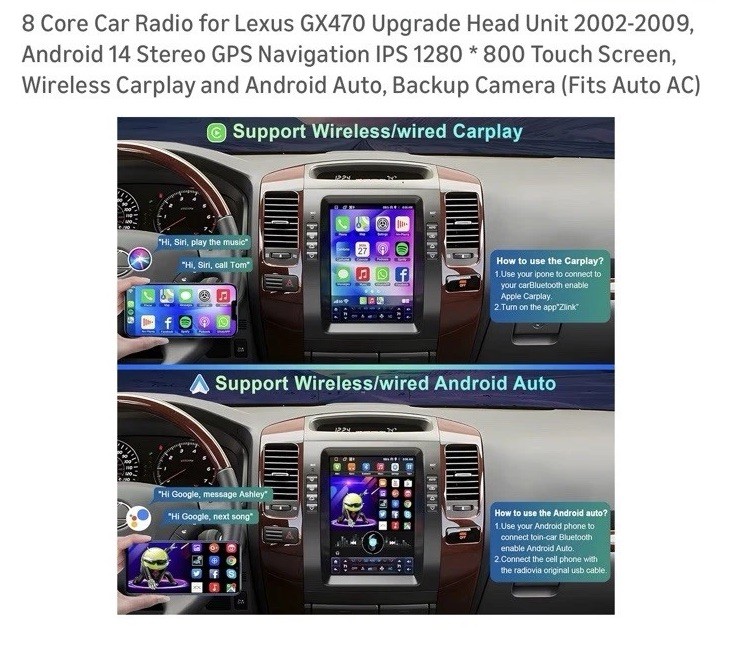 8 Core Car Radio For Lexus GX470 Upgrade Head Unit 2002-2009, Android 14 Stereo
