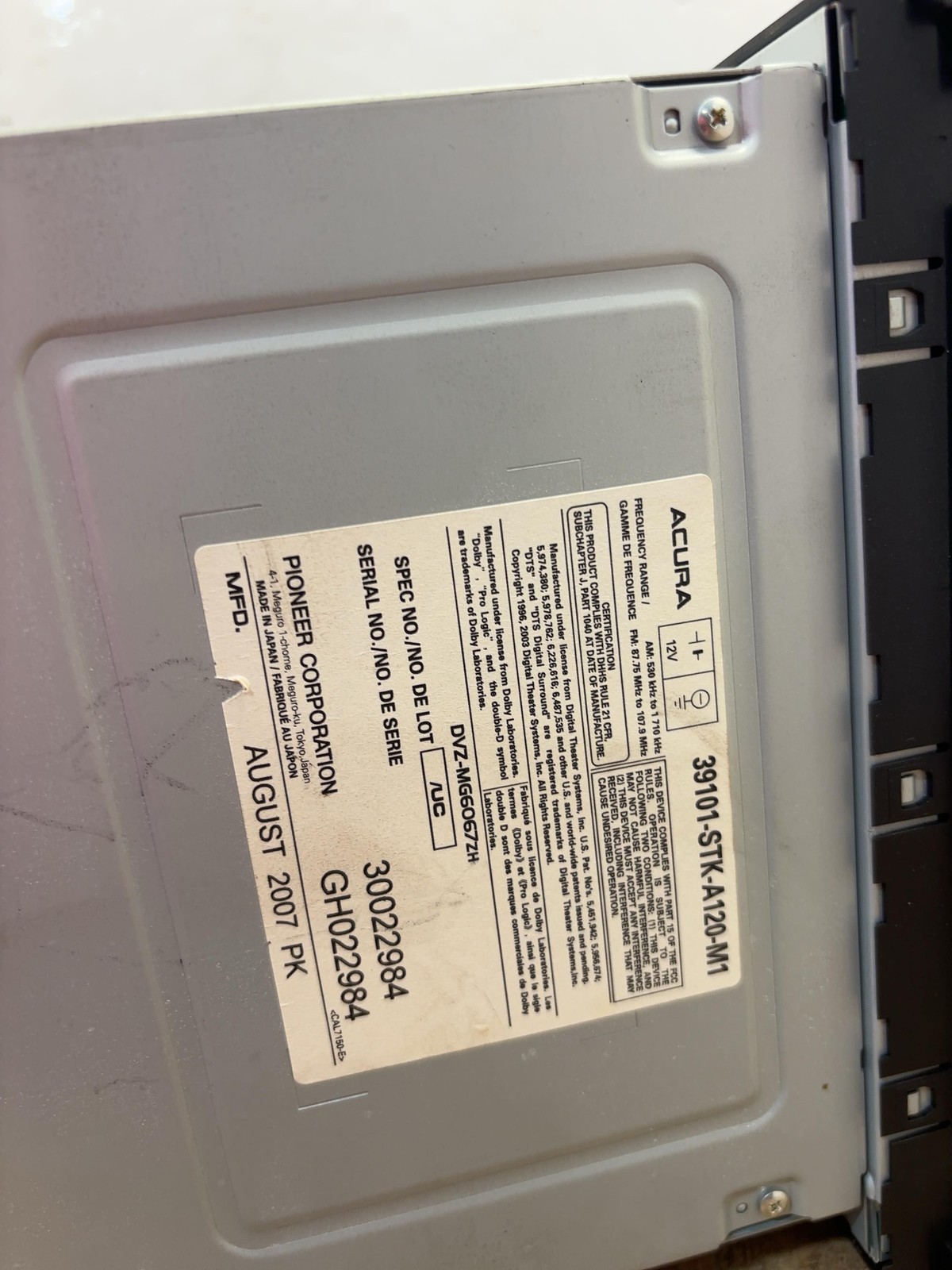 07 08 09 ACURA RDX Audio & Visual Equipment (radio) Receiver – CHECK ID FOR INFO