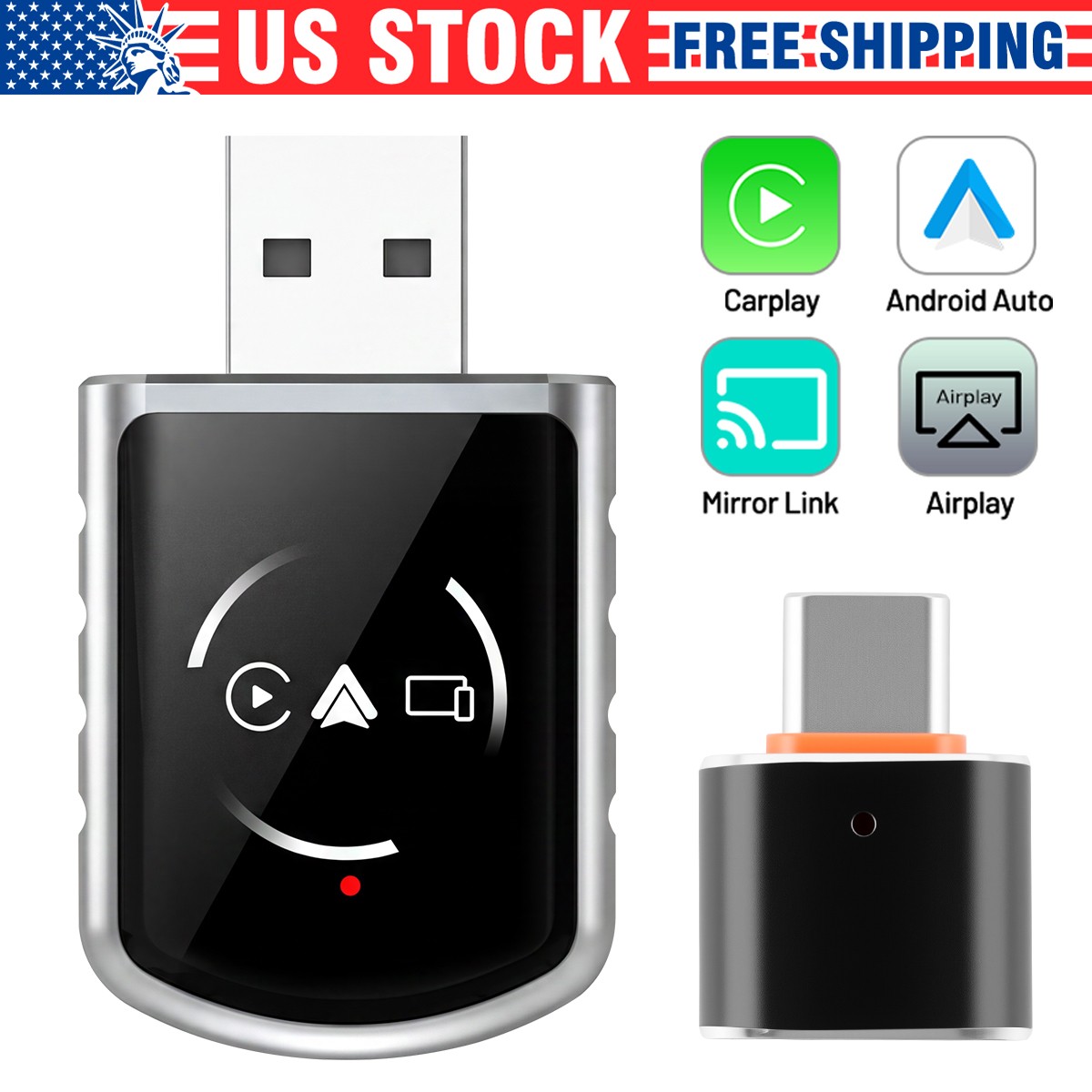 4-in-1 Wireless CarPlay/Android Auto /Mirror Link /AirPlay Adapter Box Plug Play