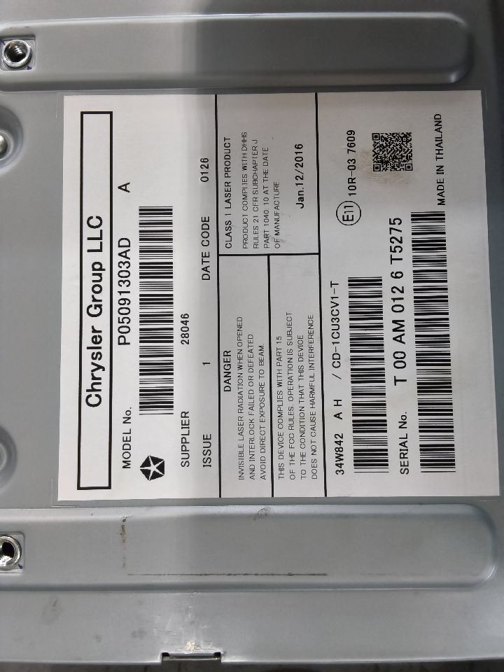 2016-2017 Dodge 1500 CD Player Center Console Interior Mounted ID 5091303