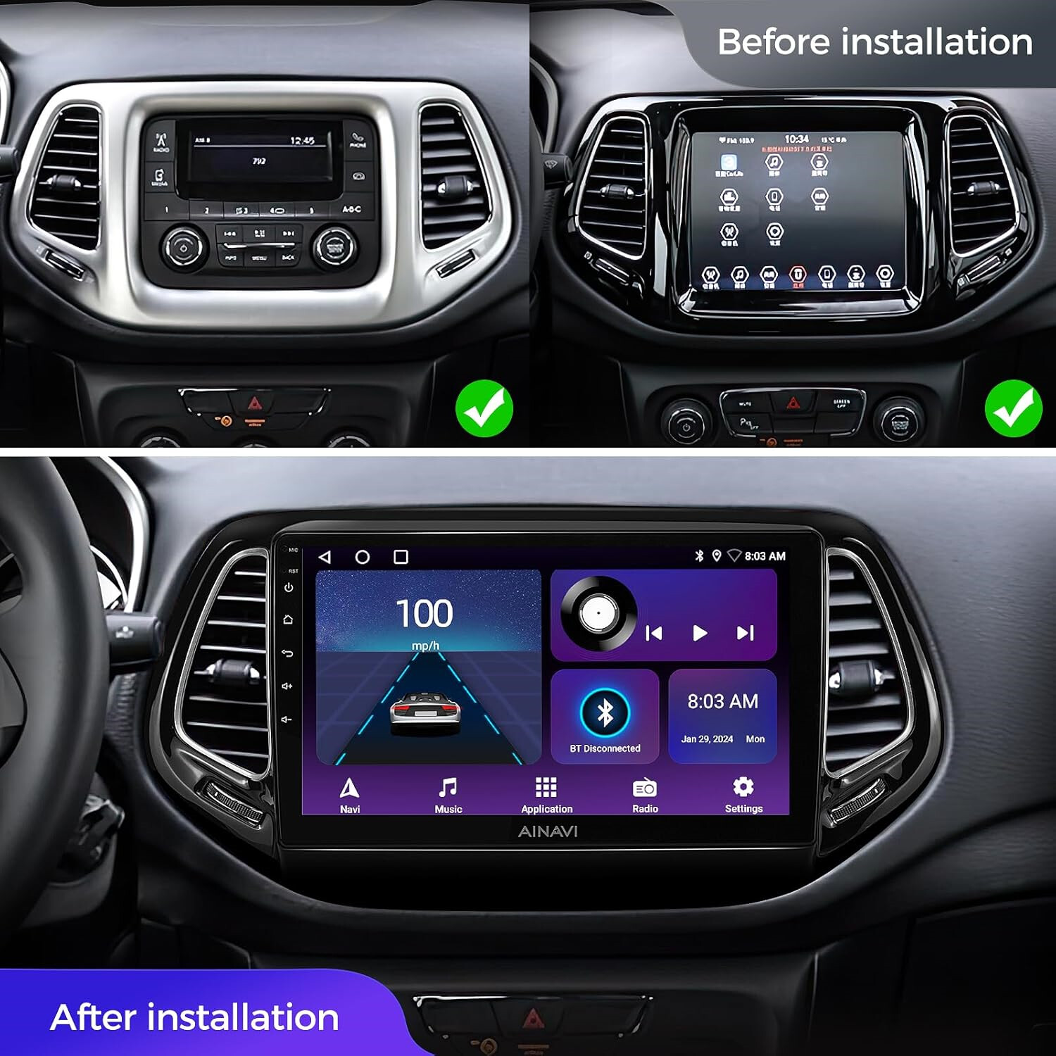 10″ For Jeep Compass 2017-2019 Android 15 Car Stereo Radio CarPlay GPS Navi 32G
