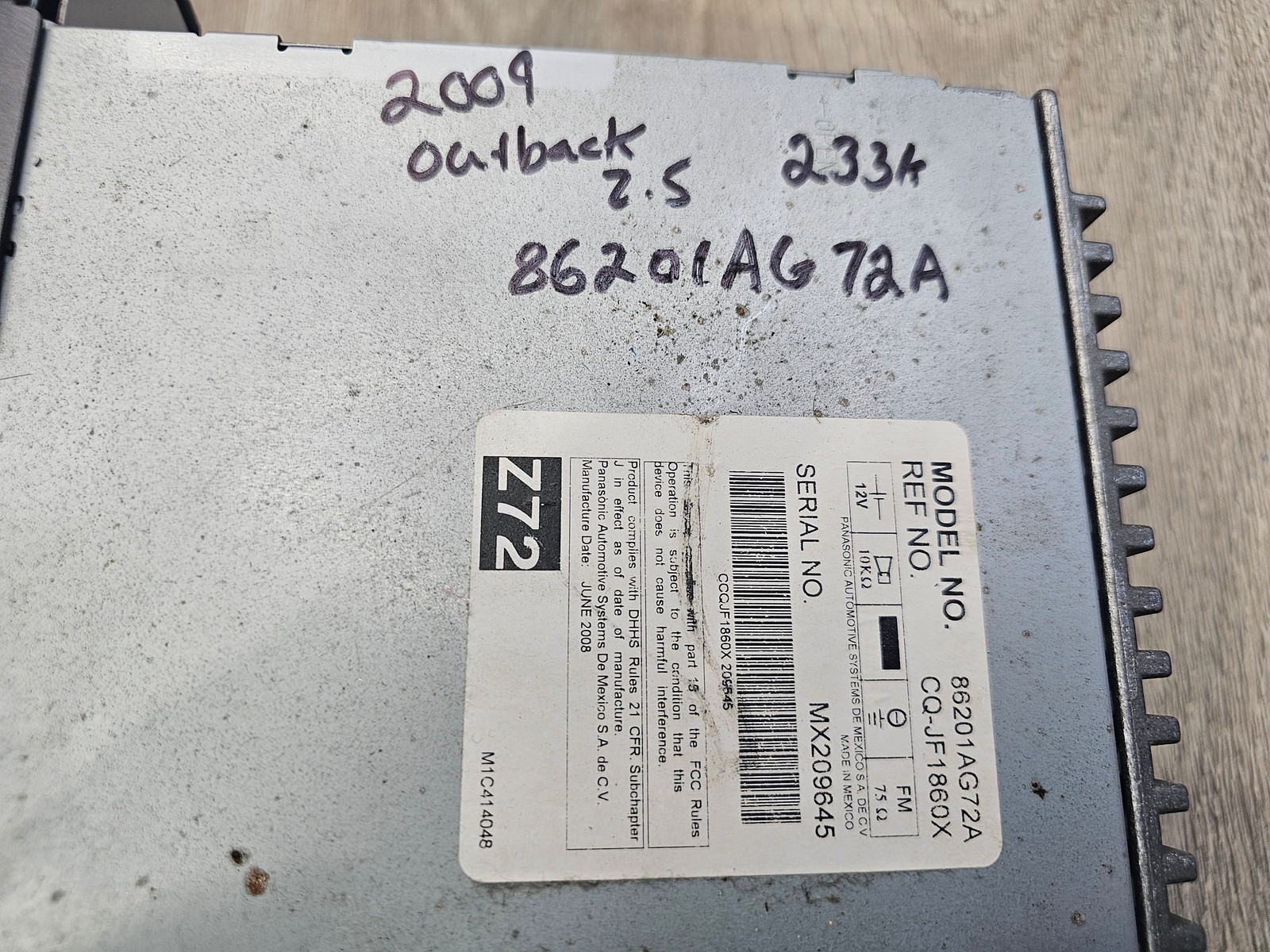 2009 Subaru Legacy outback 2.5 radio assembly 86201AG72A