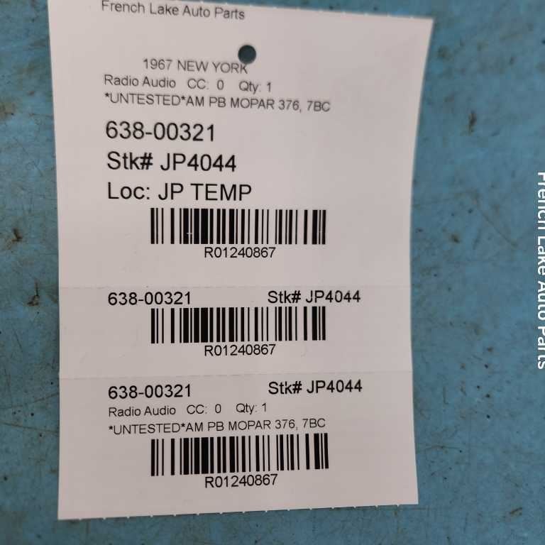 UNTESTED AM Radio MOPAR 376 7BC Fits 1967 NEW YORKER 1240867