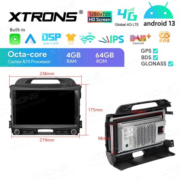 CAR TABLET FOR KIA SPORTAGE ANDROID 13 Octa Core 9″ with 4GB 64GB ROM Memory