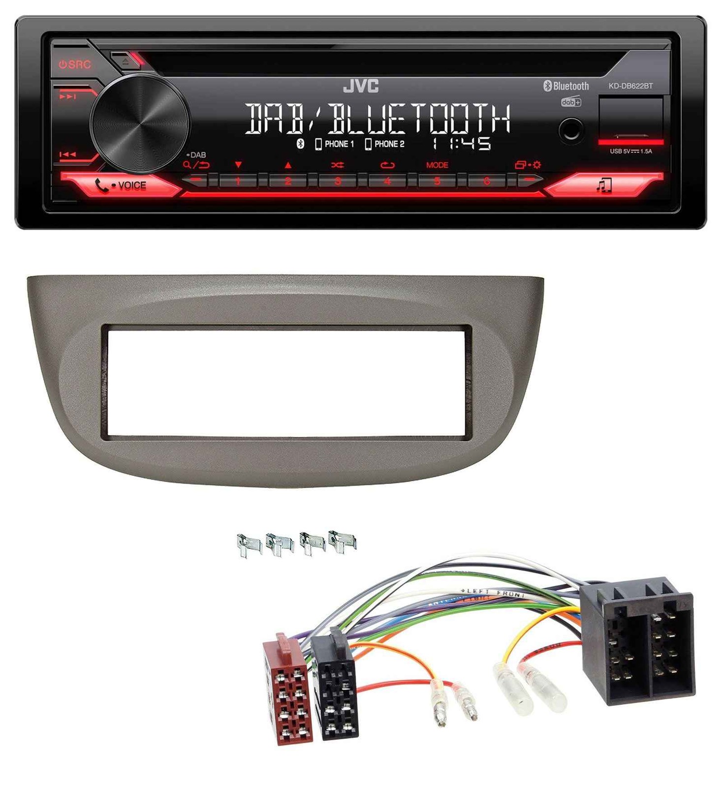 JVC CD DAB USB Bluetooth MP3 Car Stereo for Renault Twingo 07-12 Beige Grey