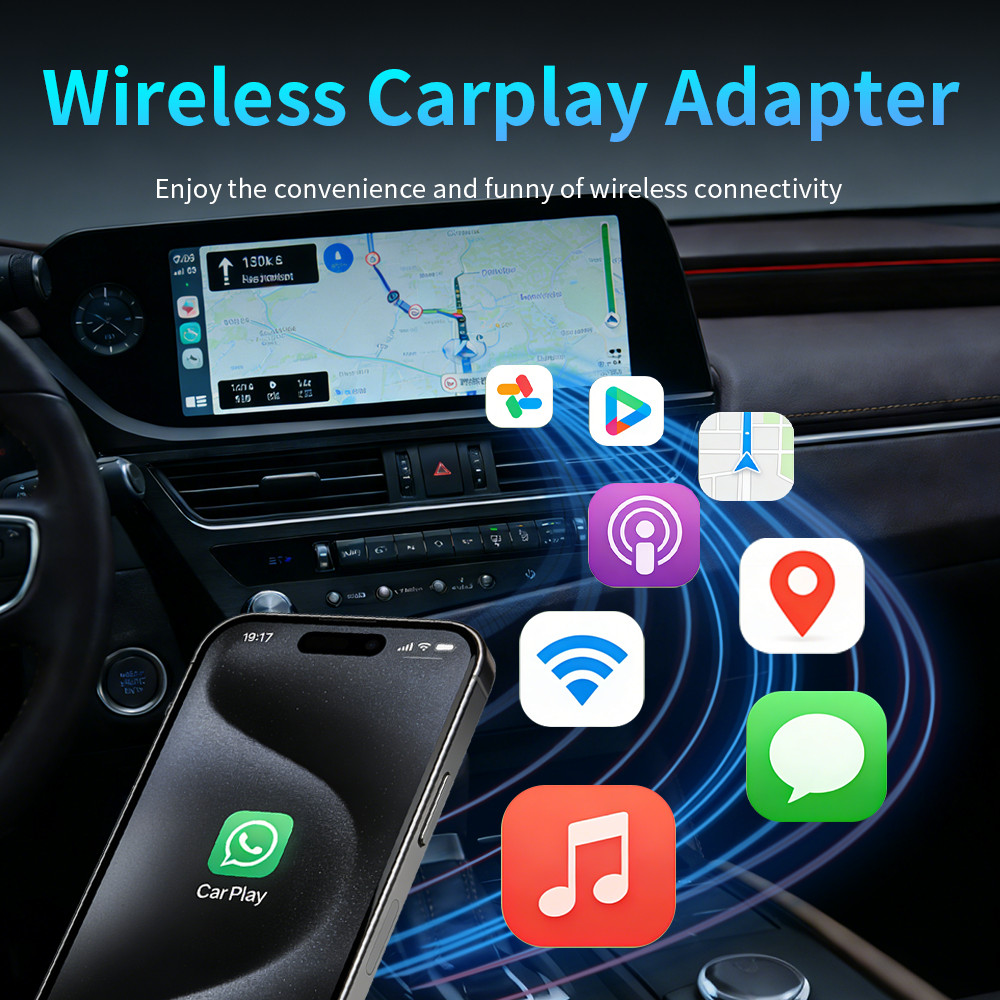Wireless CarPlay Adapter for Apple iPhone & Android Auto USB Adapter Plug & Play