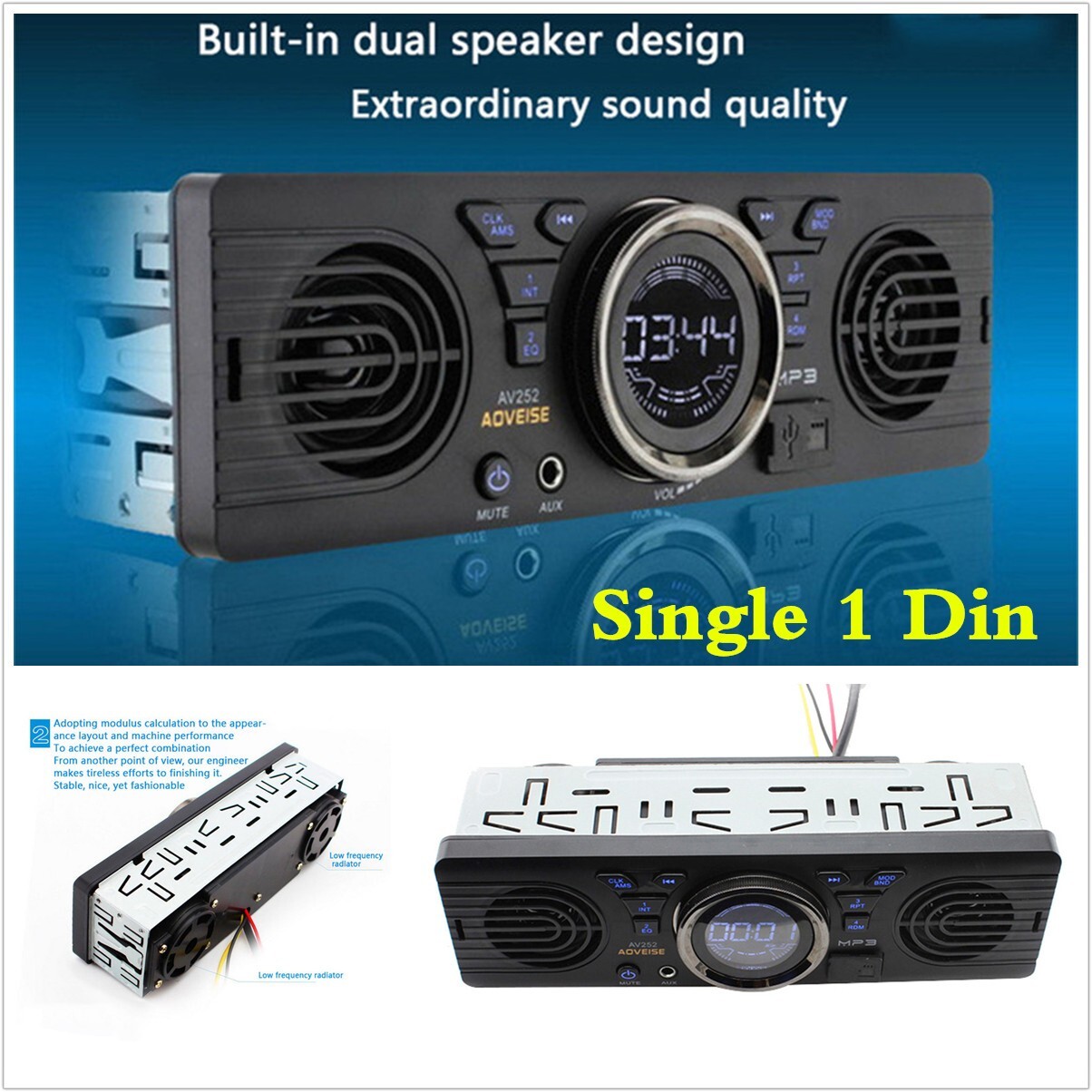 1 Din Car Stereo Radio In-Dash MP3 Player Bluetooth Built-in 2 Speaker AUX TF FM
