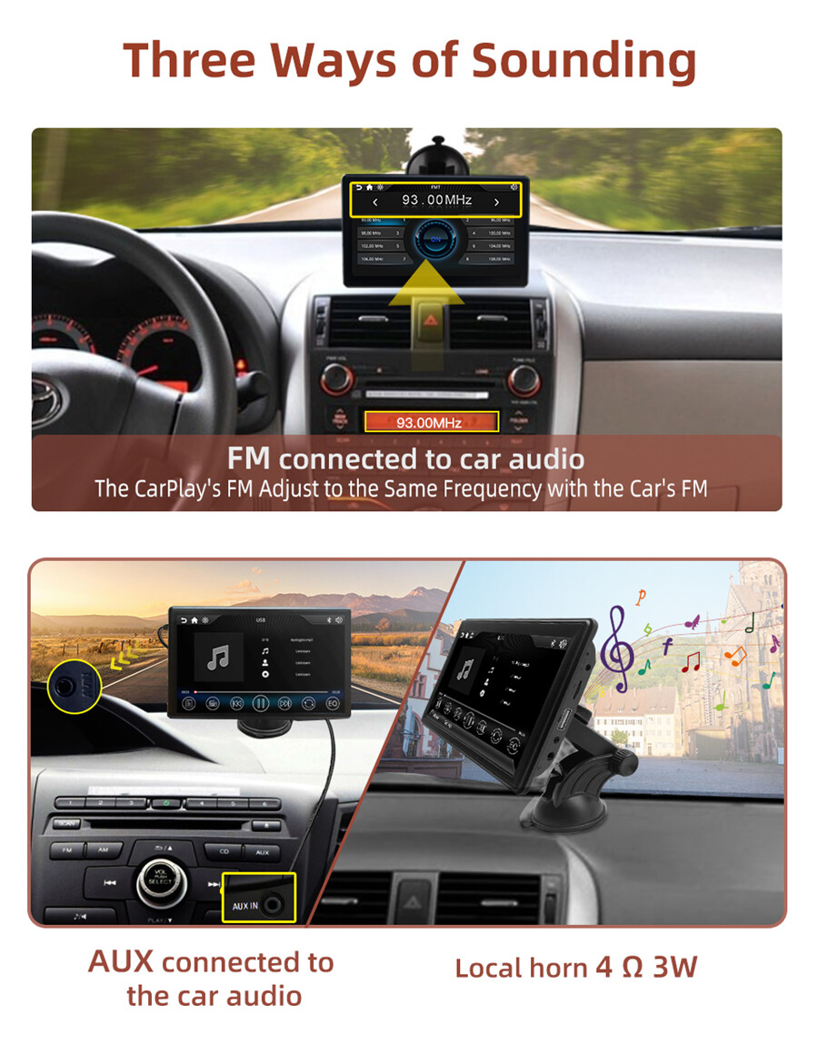Portable Bluetooth Video MP5 Player 7in Monitor Wireless CarPlay Android Auto