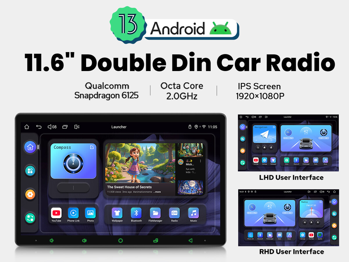 JOYING 11.6″ Double Din Qualcomm Chip Android 12 Radio Headunit GPS Navi 8+128GB