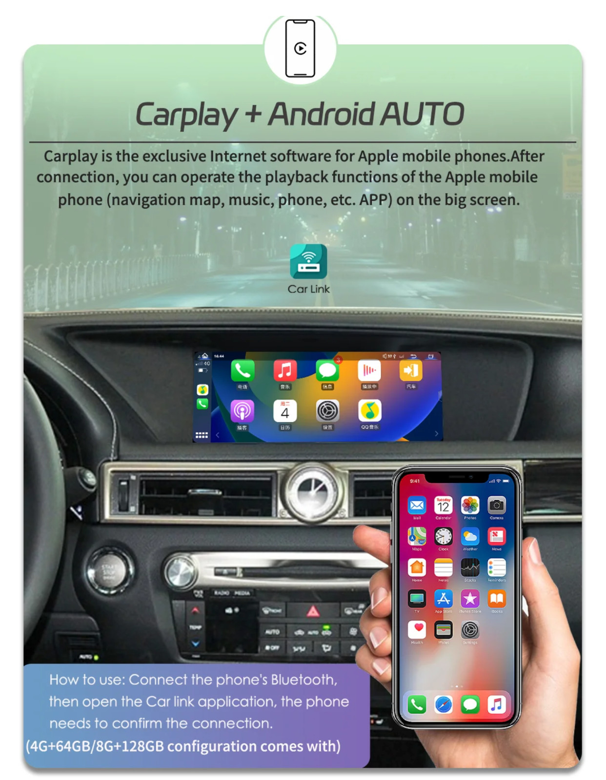 Lexus GS 2014-2017 Carplay/Android 13 GPS Radio Multimedia Player Navi Wireless