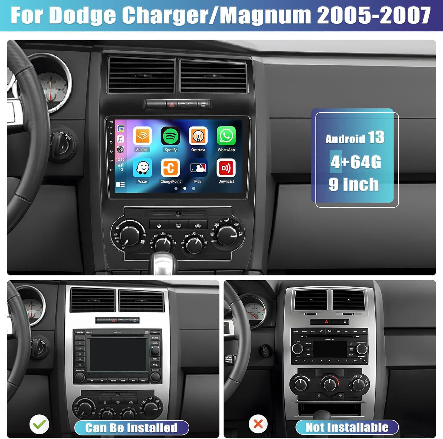 4+64G For Dodge Charger 2006-2007 Android15 CarPlay Car Stereo Radio GPS WIFI