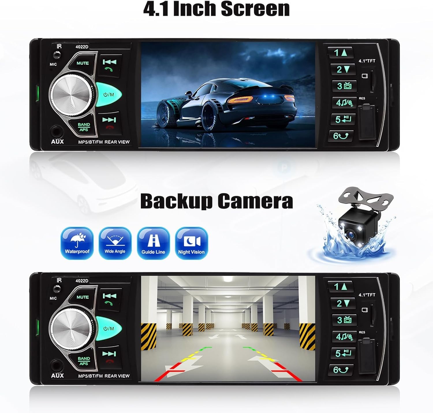 Single Din Car Stereo 4.1″ Screen Bluetooth USB SD FM MP5 Player Backup Camera