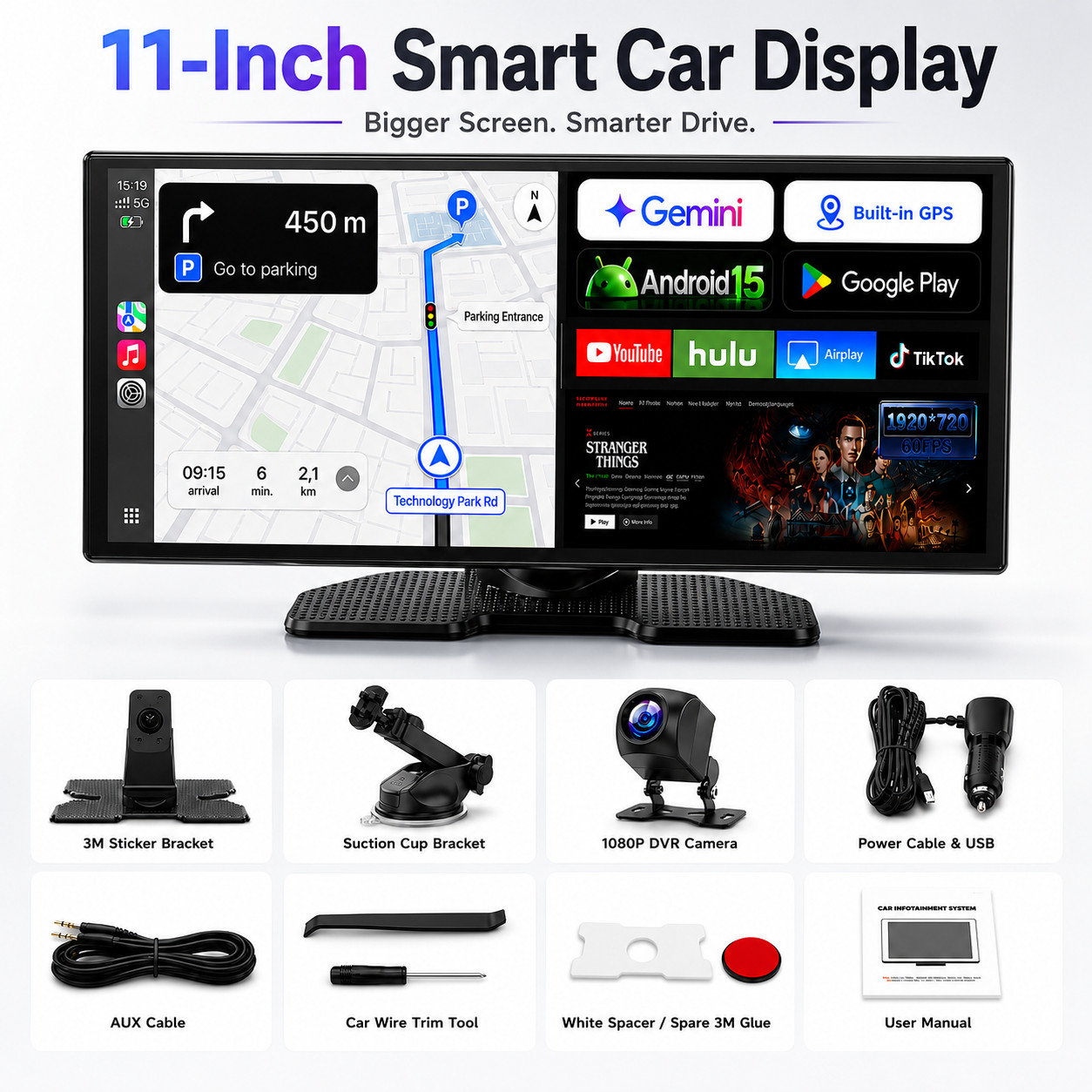 LAMTTO RC32 11″ Android 15 Wieless CarPlay Screen 4+64GB GPS Backup Camera