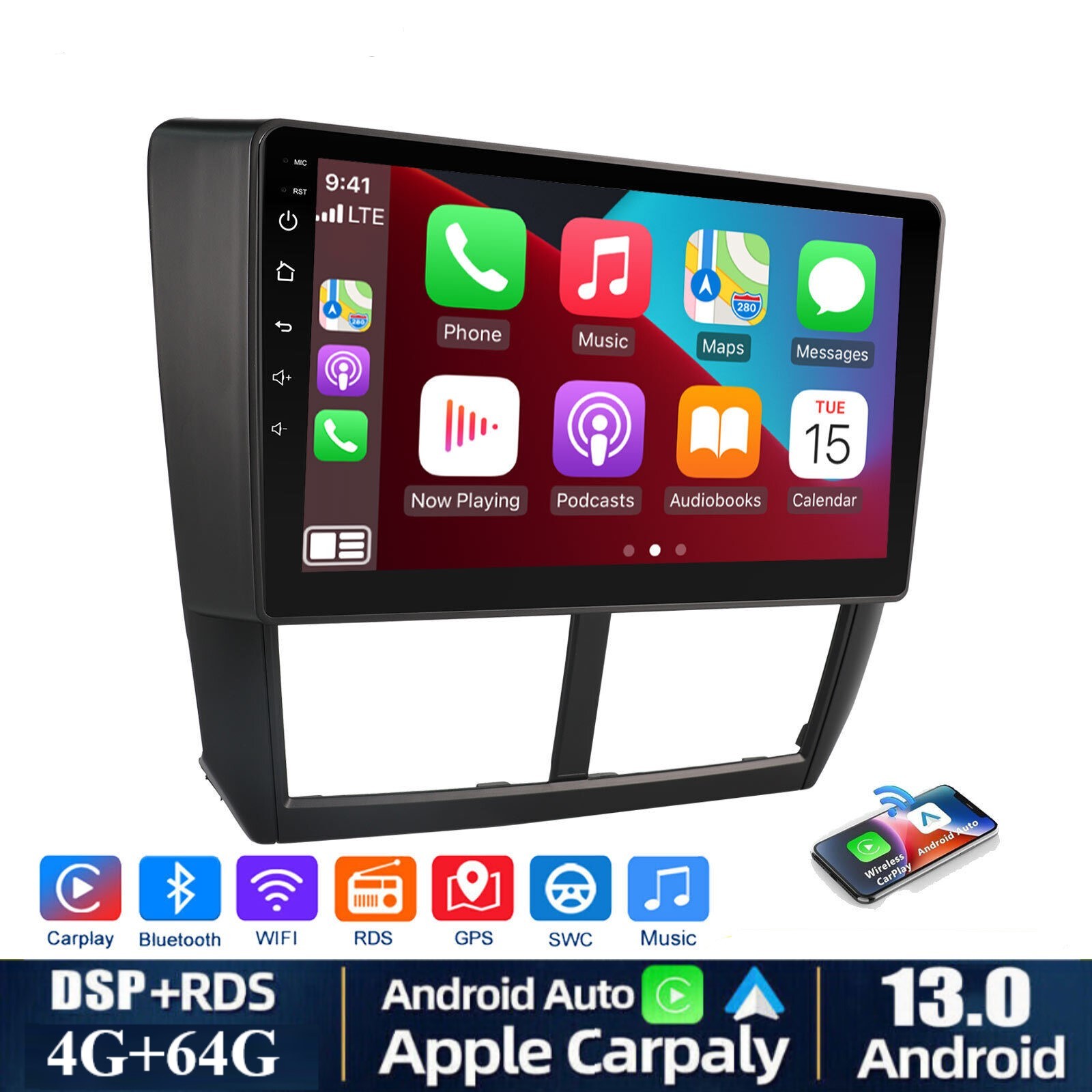 64G For Subaru Forester Impreza 2008-2012 Carplay GPS Stereo Android13 Car Radio