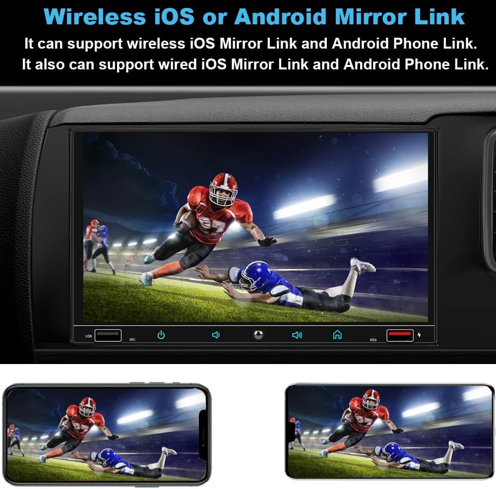 YUANTING 2 Din Android CarPlay 7 Portable Car Stereo Backup Cam BT GPS FM