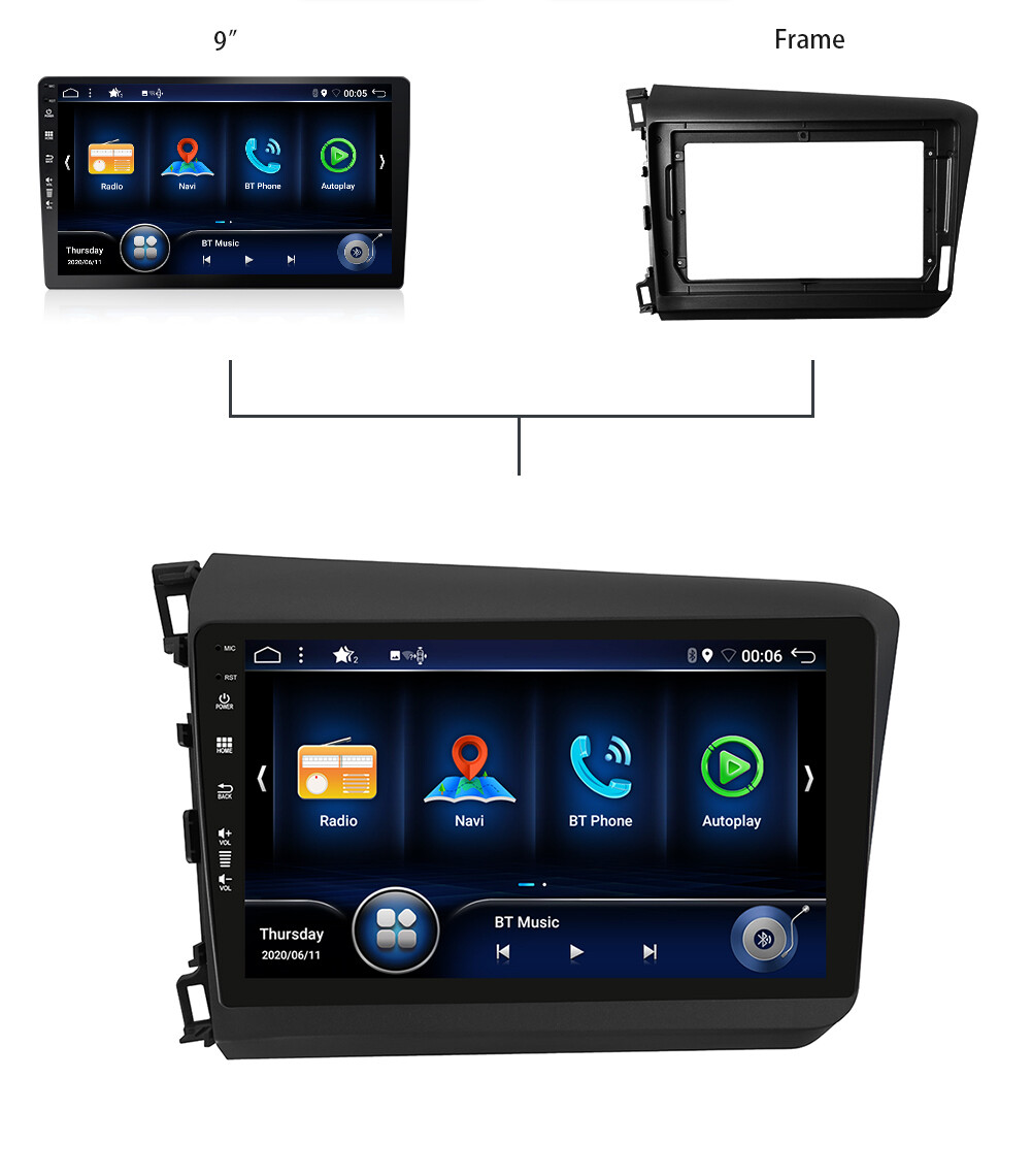 For 2012-2015 Honda Civic Android 14 Car Stereo Radio Apple Carplay GPS 8G+256GB
