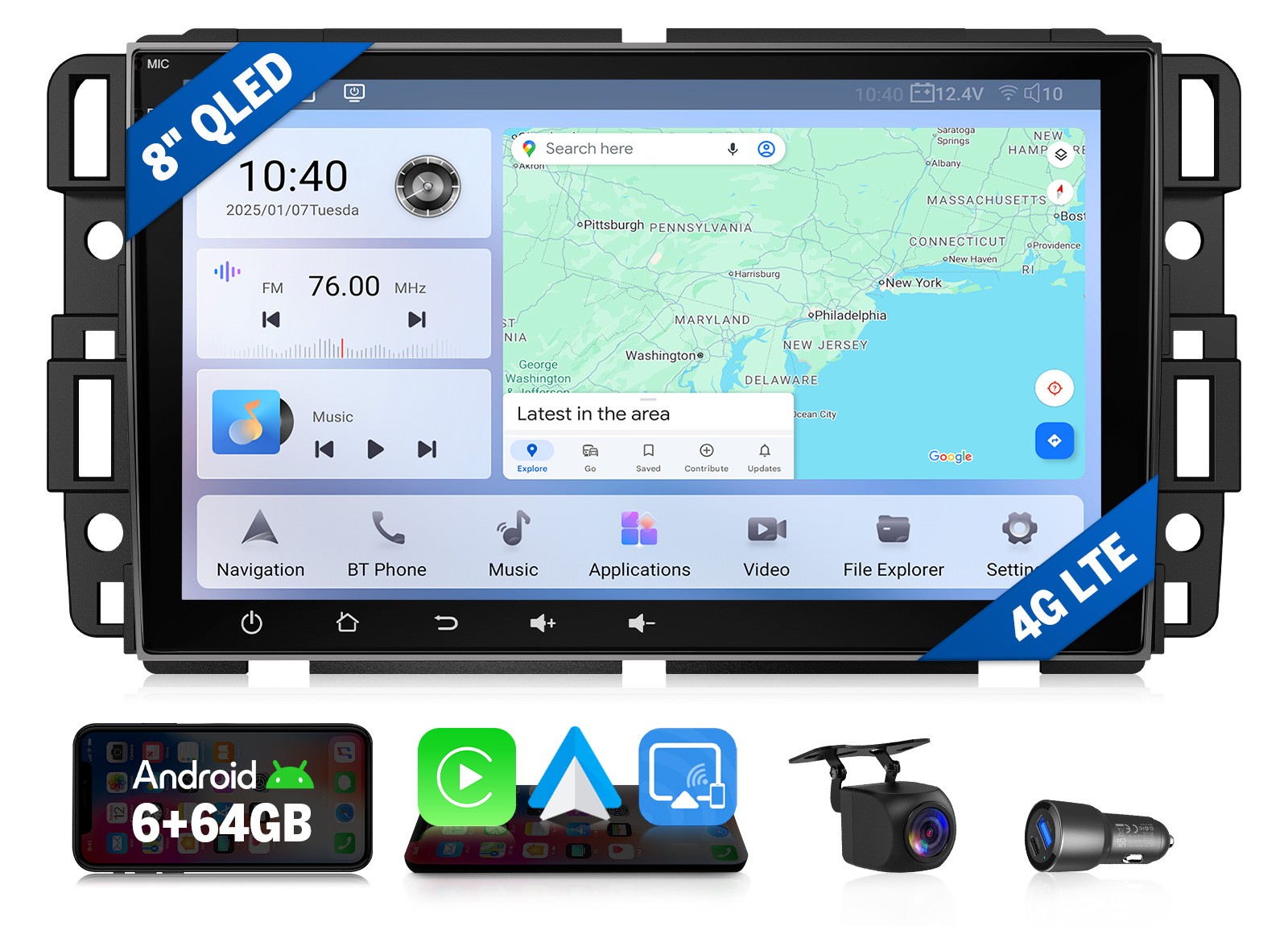 For 2008-2019 Chevy Express Van 8″ QLED Android Car Stereo Apple CarPlay 4G LTE