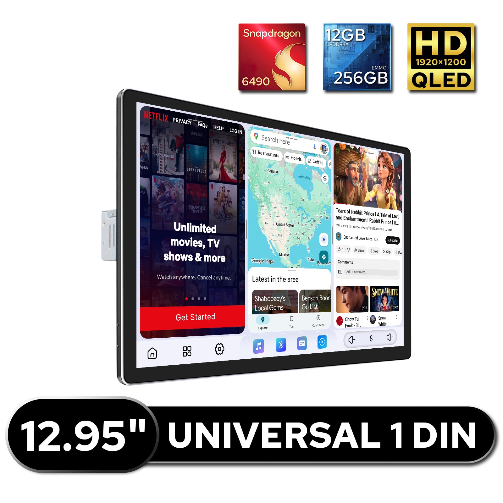 Octa-Core 12.5″ QLED Touchscreen Android Car Stereo with Dual Bluetooth &HDMI In