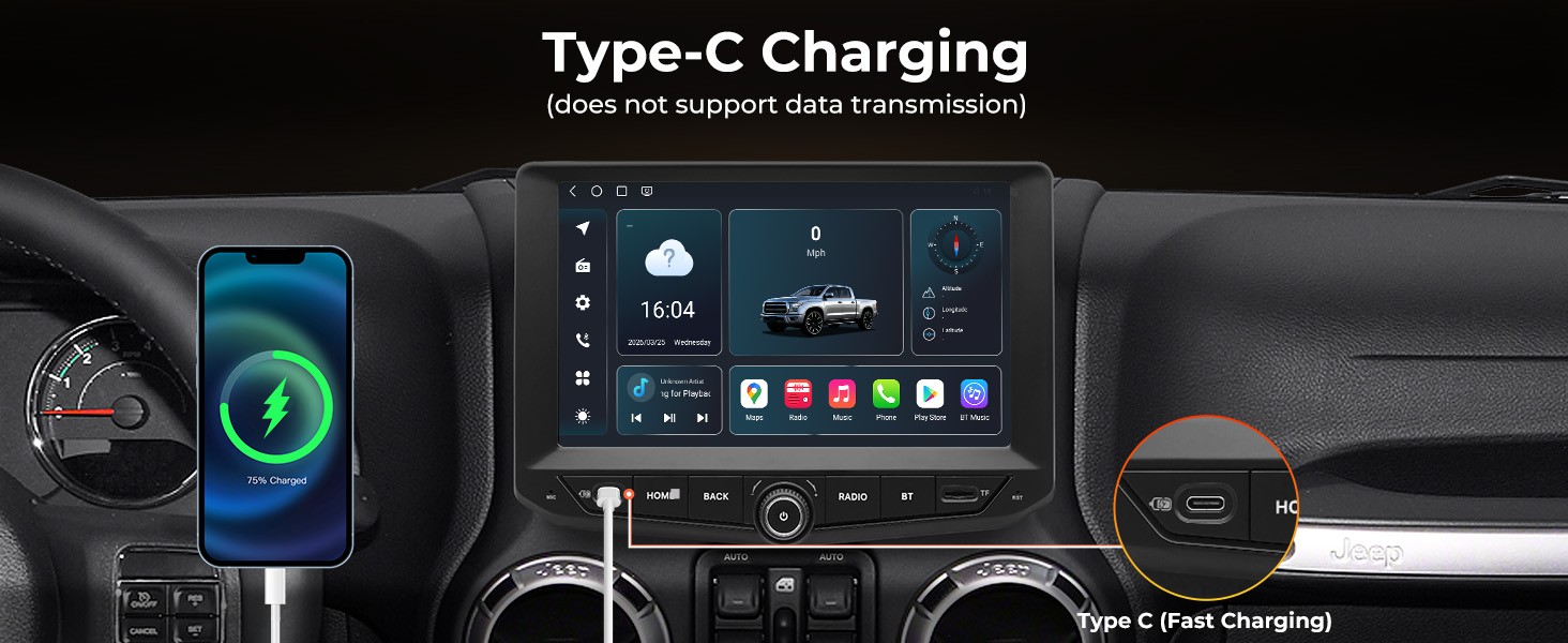Car Stereo for Jeep Wrangler JK 2011-2017 Wireless CarPlay/Android Auto 8+128GB