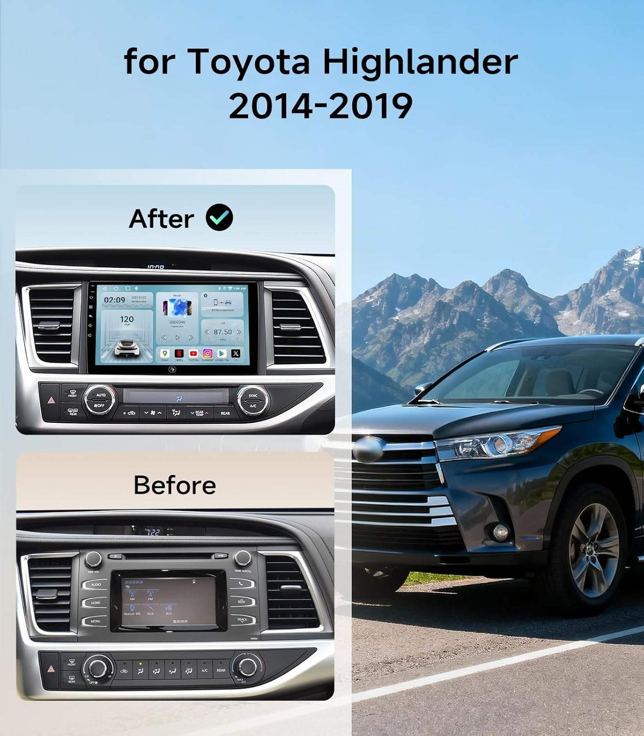 10.2″ Car Radio Stereo for Toyota Highlander 2014-19  WL 5G WiFi GPS NV BT FM/SW