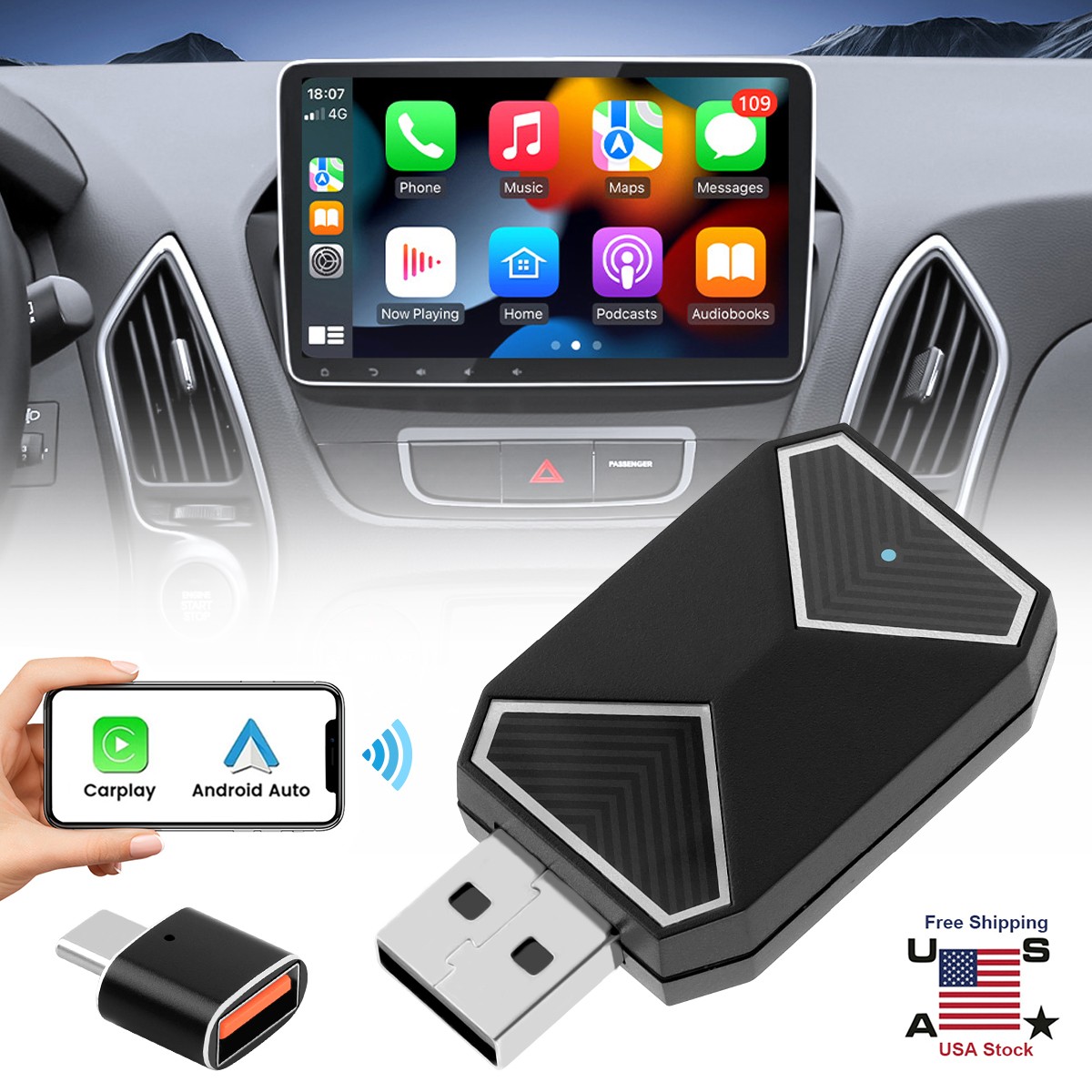 Wireless CarPlay Adapter Convert Wired to Wireless for OEM Cars USB