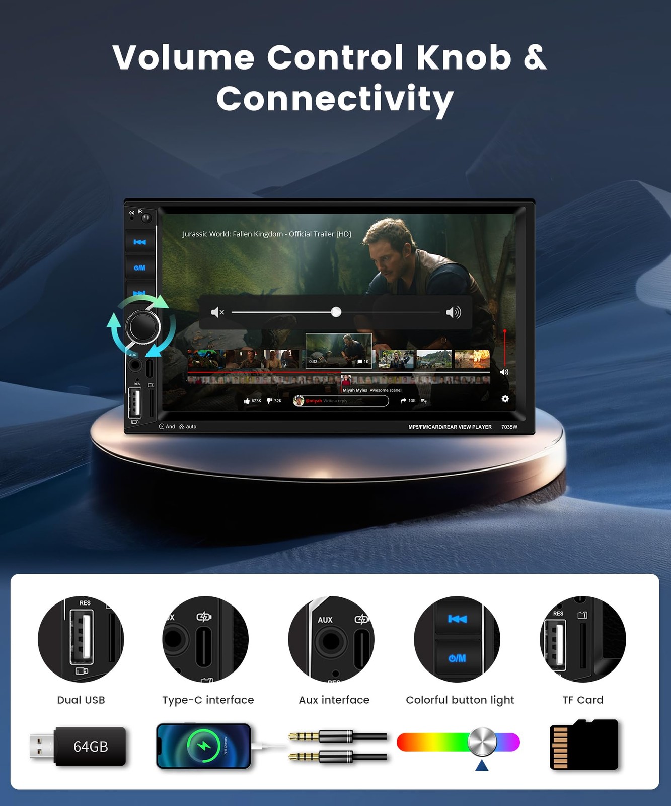 podofo Double Din Car Stereo with Wireless Carplay Android Auto – Mirror Link