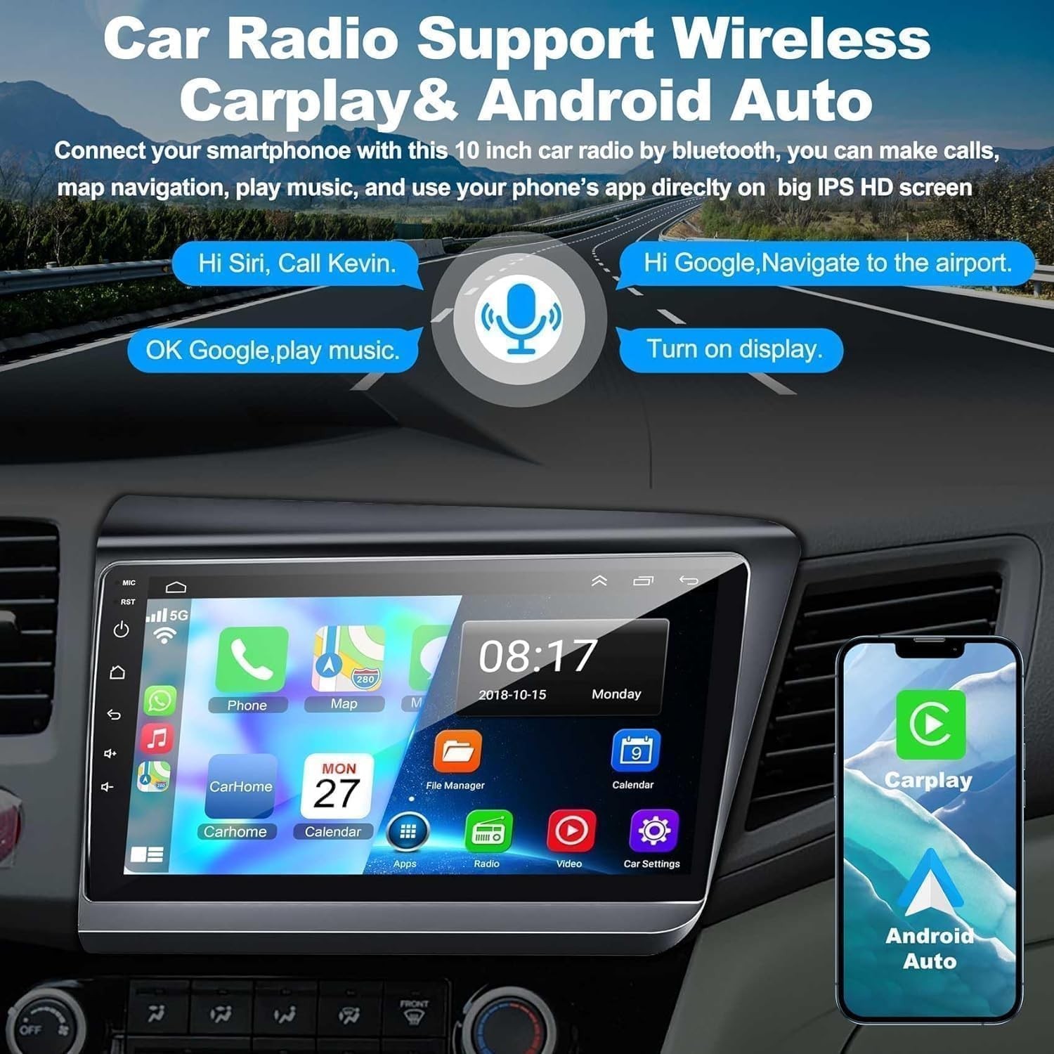 9″ Car Radio For Honda Civic 2012-2015 Wireless CarPlay Android Auto 4GB+64GB
