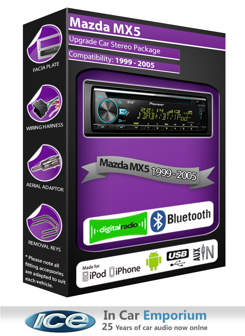 Mazda MX-5 DAB radio, Pioneer car stereo CD USB AUX player, Bluetooth kit