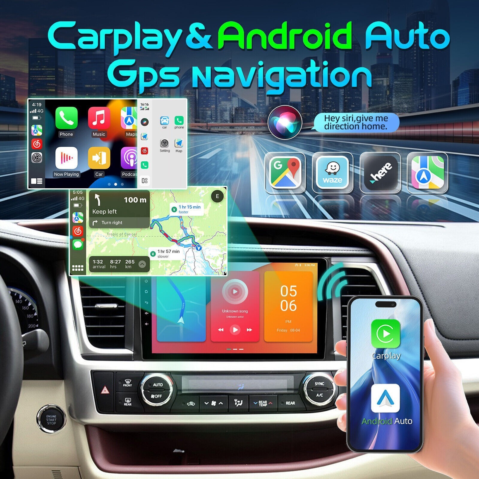 Car Radio Stereo Carplay For 2014-2019 Toyota Highlander 4+64G 10in Cam EQ