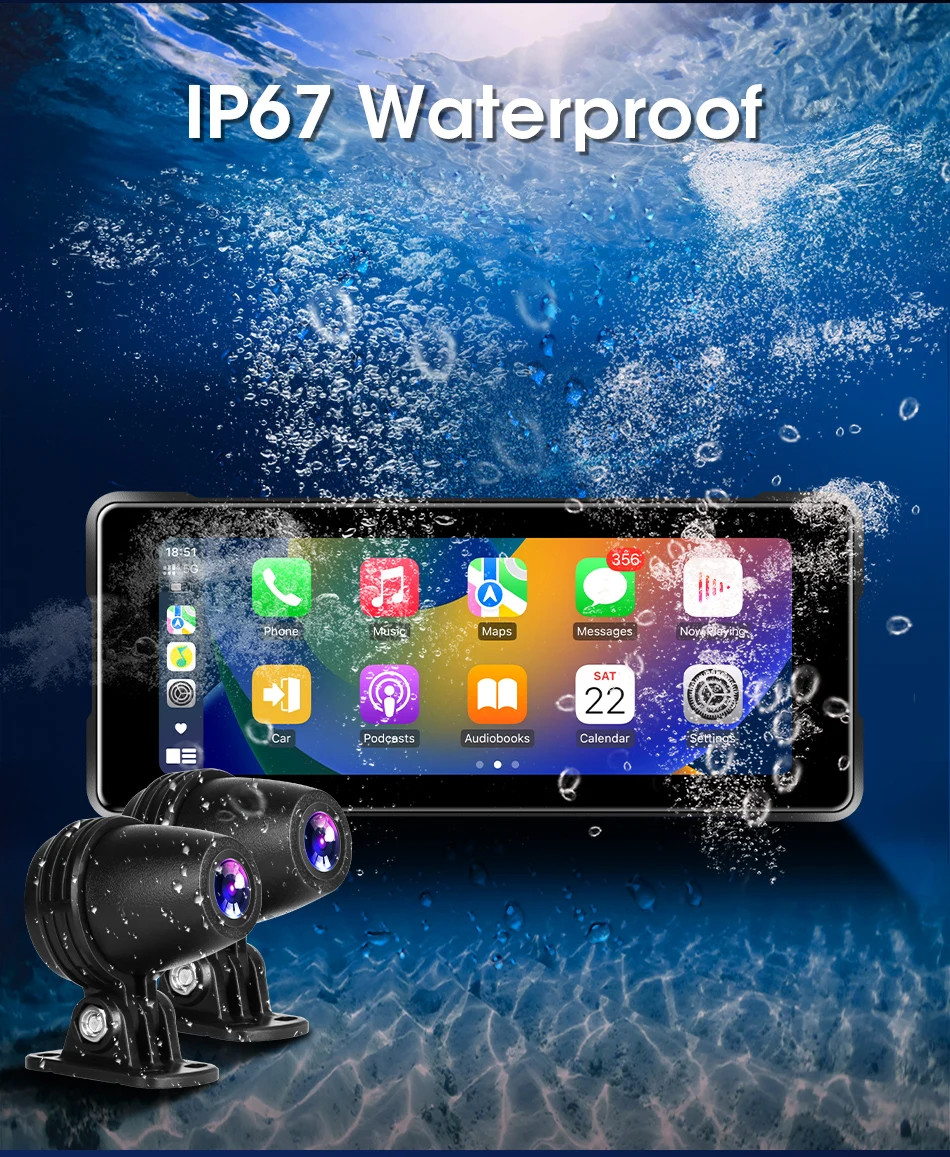 6.86 Inch Motorcycle DVR Portable Waterproof Touch screen Wireless Android