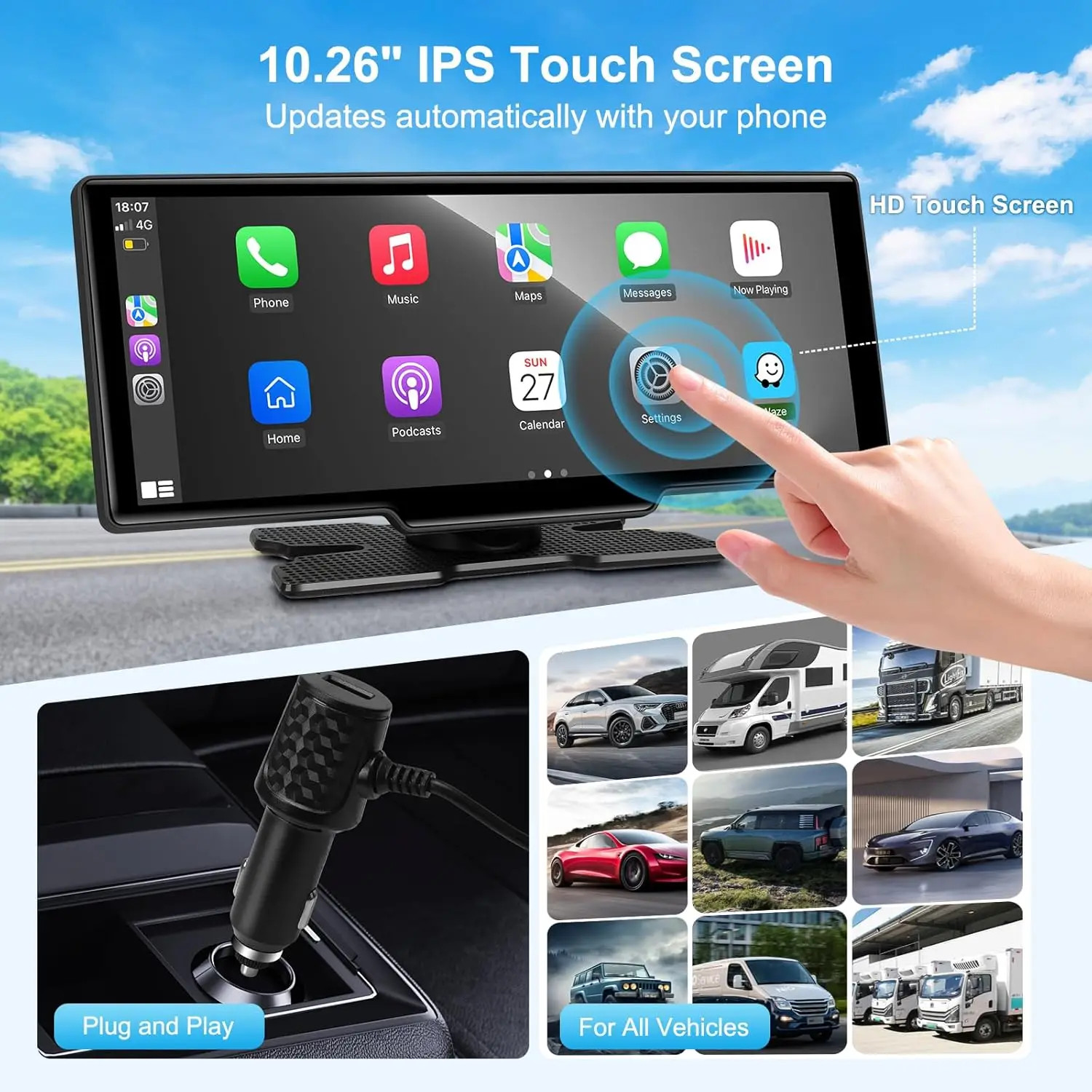 Universal Portable 10.26 Inch Car Intelligent System for 5G WIFI Plug and Play