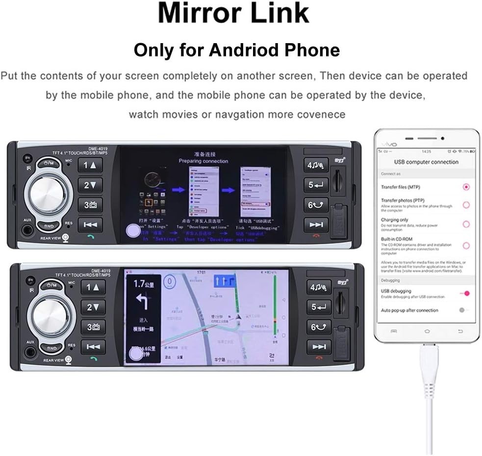 Single Din Car Stereo 4.1″ Touchscreen Bluetooth USB TF RDS Radio + Rear Camera