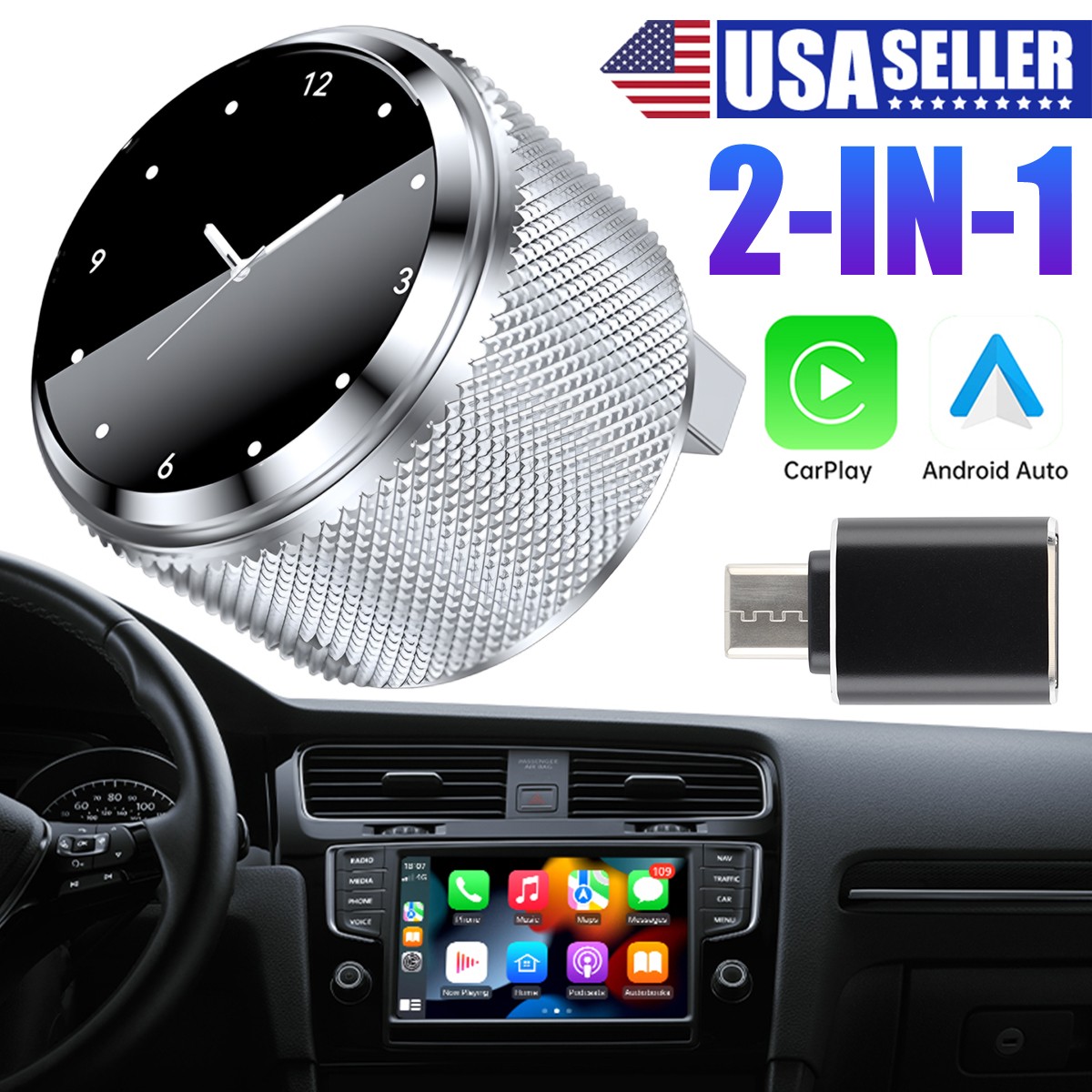 For iPhone Wireless Dongle Plug ＆ Play USB Auto Wireless CarPlay Adapter 2 in 1