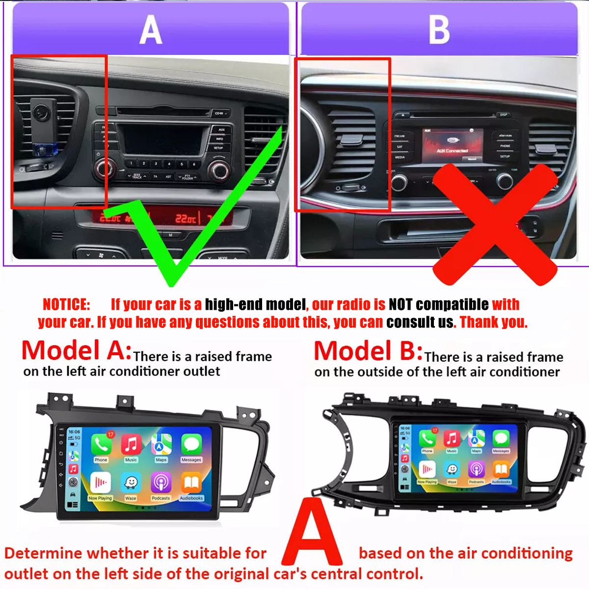 Car Radio Stereo Carplay For 2011-2013 Kia K5 2+32G 9in Quad Core Player