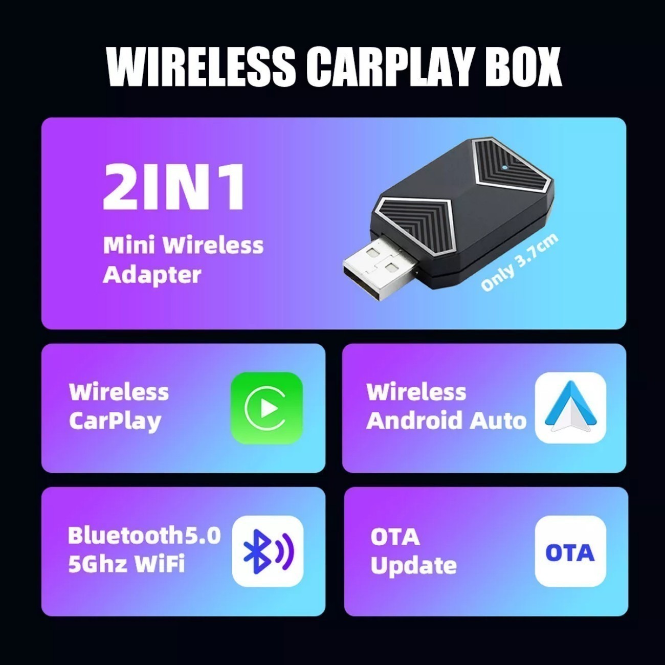 Wireless Carplay Android Auto Adapter 2 in 1 Mini Box Plug&Play Wireless Dongle1