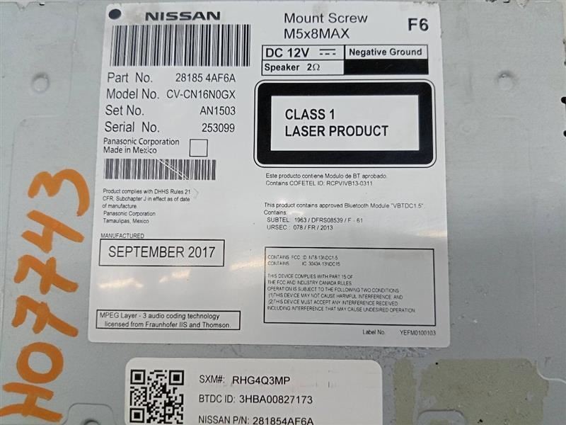 Audio Equipment Radio Receiver Am-fm-stereo Fits 17-19 SENTRA 135202