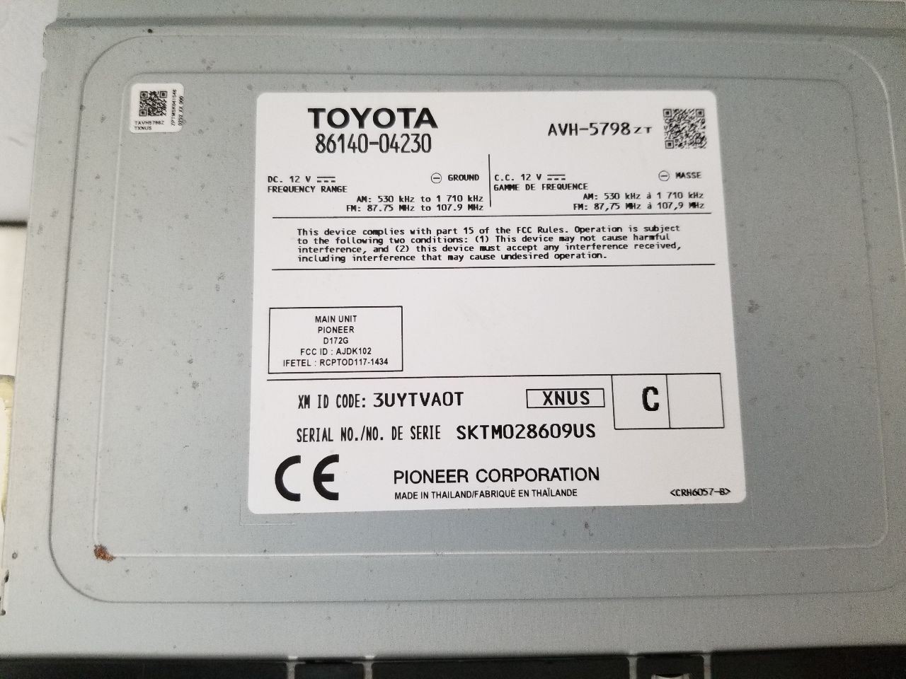 20 TOYOTA TACOMA SR5 4X2 3.5L RADIO AUDIO DISPLAY AND RECEIVER 8614004230 OEM