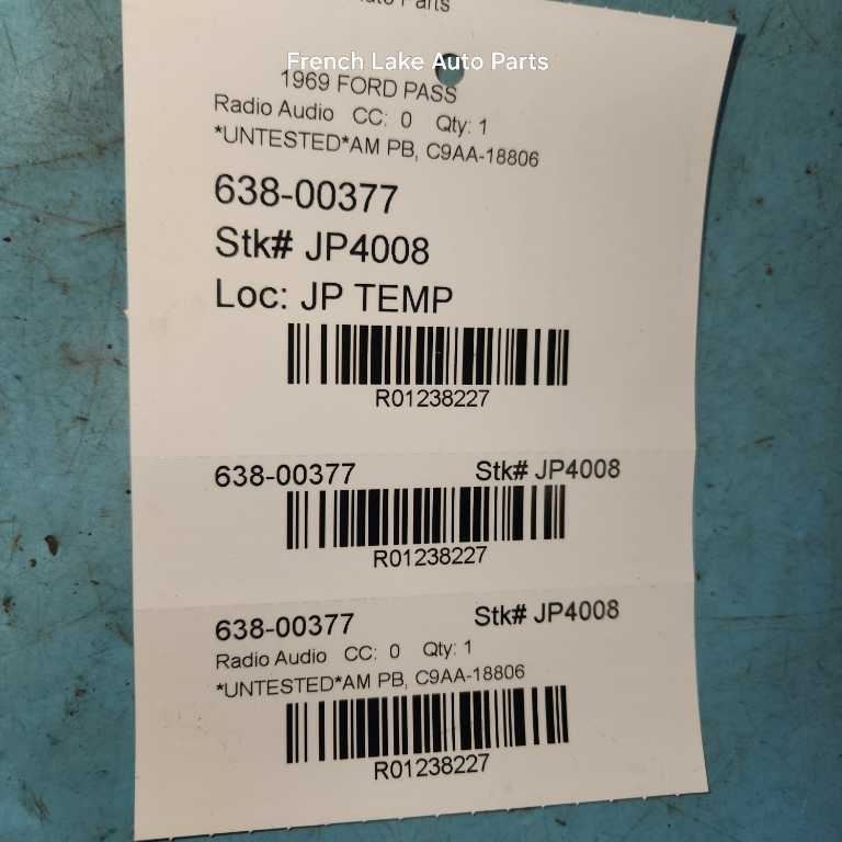 UNTESTED AM Radio “C9AA-18806” Fits 1969 FORD GALAXIE 1238227