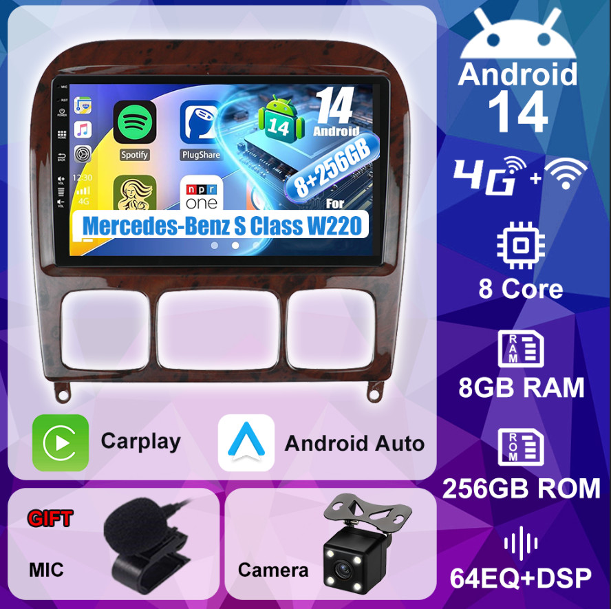 For Mercedes-Benz S Class W220 CAR PLAY ANDROID 14 AUTO CAR STEREO HEAD UNIT AHD