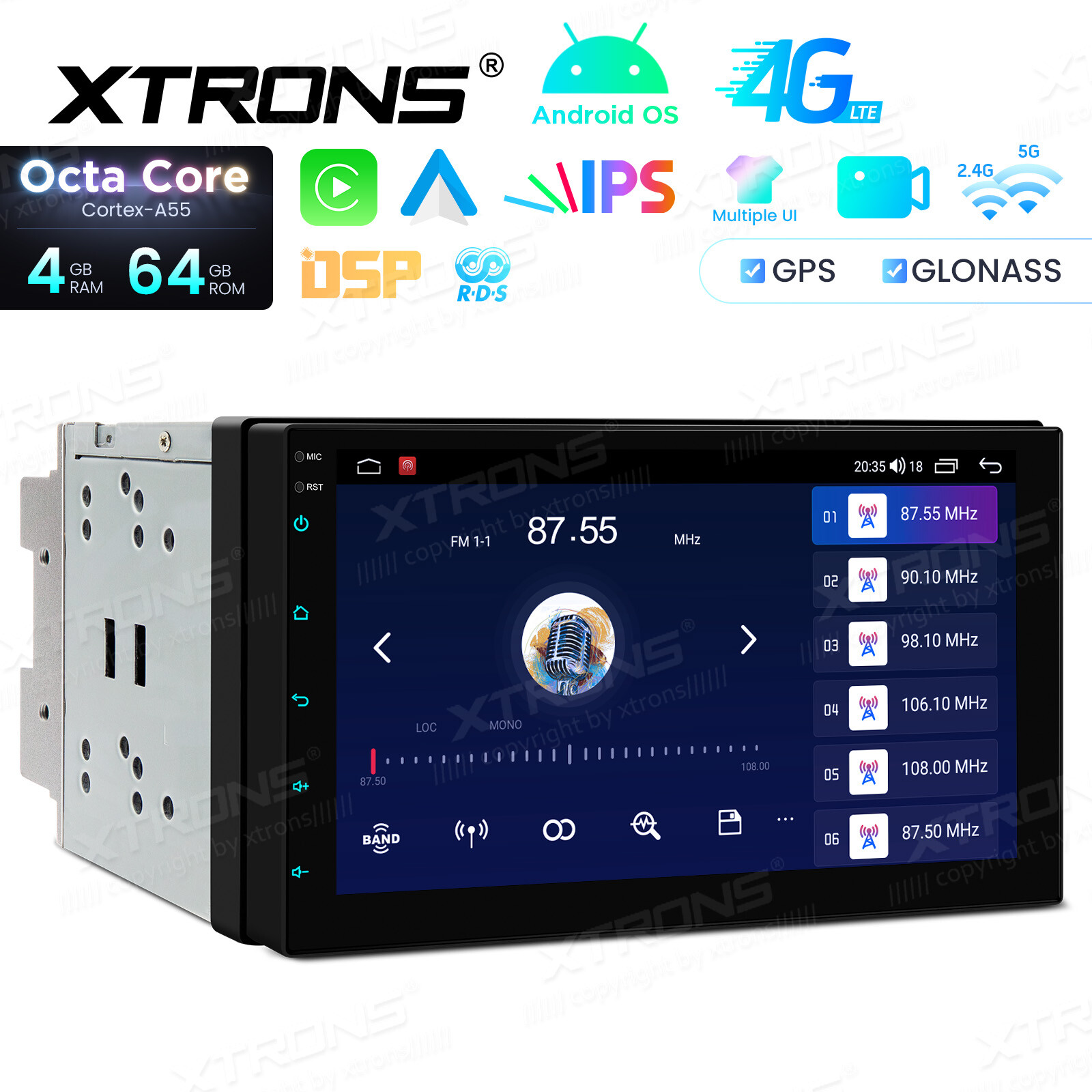 XTRONS Double Din 7″ Android 14 8-Core 4+64GB Car Stereo Head Unit GPS Radio RDS