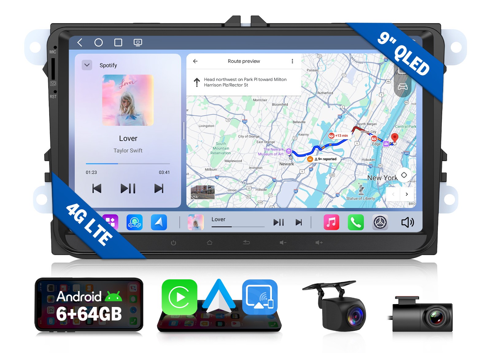 For VW Tiguan SUV 9″ QLED 6+64 Android Auto Car Stereo Head Unit CarPlay Upgrade