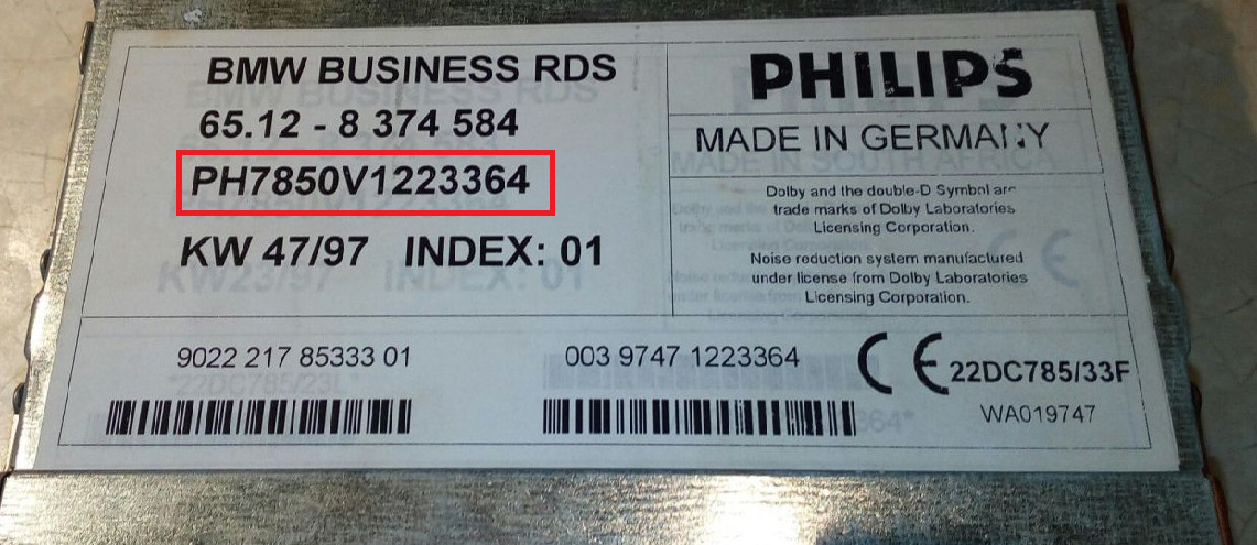 BMW Radio Code / Key Code Business RDS Bavaria C Philips Blaupunkt PH7850 Becker