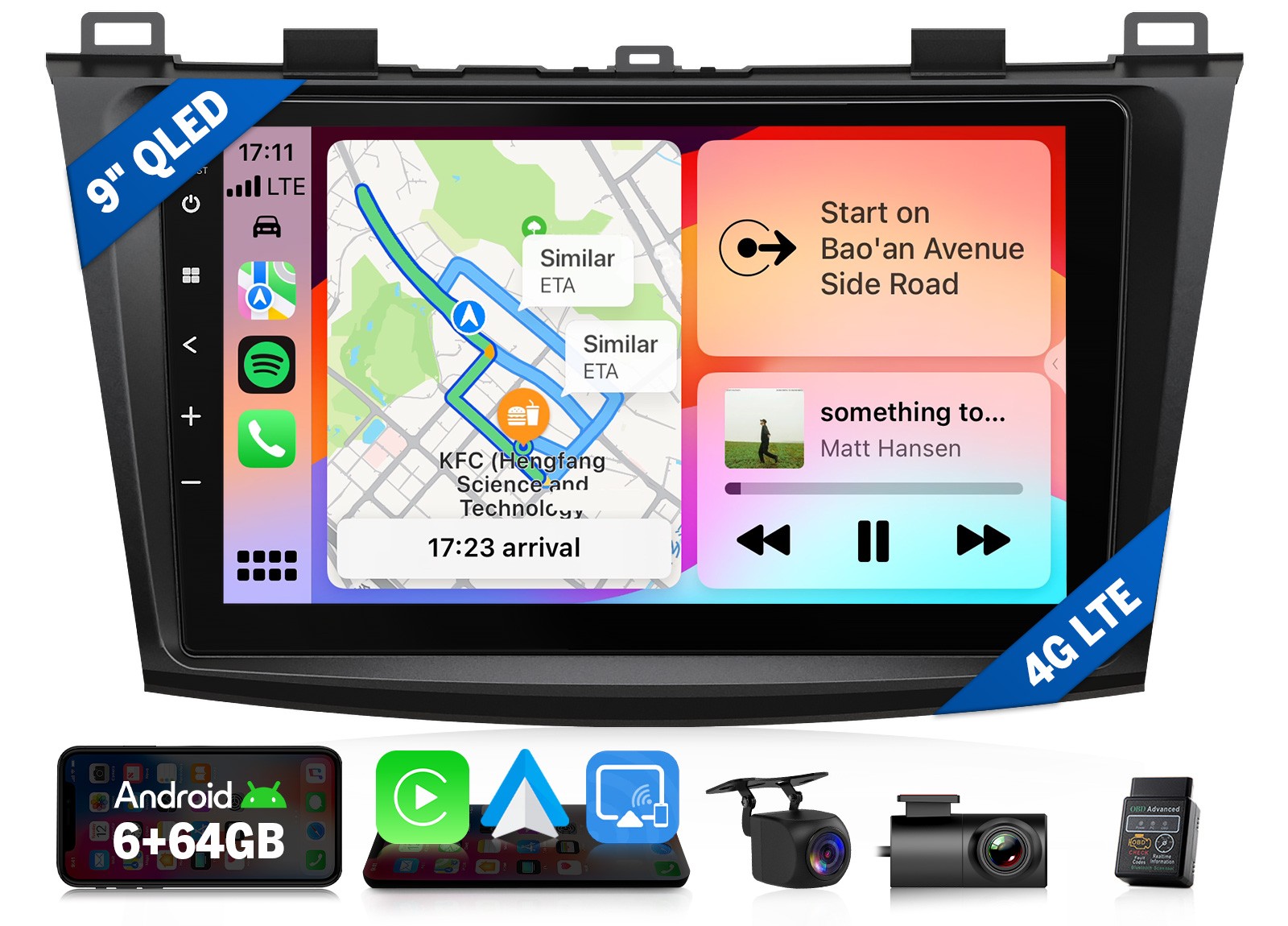For Mazda3 4 Door 2010-2013 Car Stereo 9″ QLED Android 6+64 CarPlay SWC HeadUnit